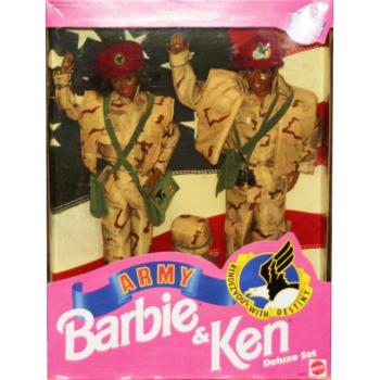 BARBIE - 05627 - 1992 Army Barbie Doll & Ken Doll Deluxe Set — African-American